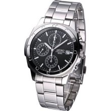 Seiko Men Chronograph Black Dial Steel Watch 50m Sndb35