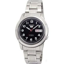 Seiko Men's 5 Automatic SNKK35K Silver Stainless-Steel Automatic Watch with Black Dial