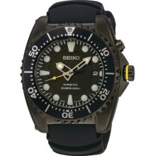 Seiko Men's Black Anodized Stainless Steel Kinetic Dive Black Dial Rubber Strap SKA427P2