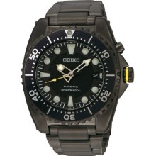 Seiko Men's Black Anodized Kinetic Dive Watch Black Dial SKA427P1