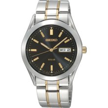 Seiko Mens Black-Dial Two-Tone Solar Watch