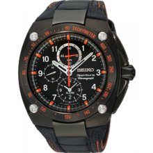 Seiko Men's Black Sportura Quartz Alarm Chronograph Strap SNAE37