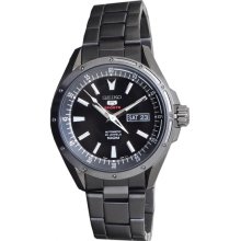 Seiko Men's Black Stainless Steel Seiko 5 Automatic Black Dial Day and Date Display SRP157