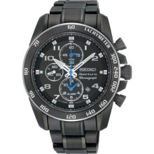 Seiko Men's Black Stainless Steel Sportura Alarm Chronograph Black Dial Link Bracelet SNAE77