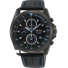 Seiko Men's Black Stainless Steel Case Leather Strap Black Dial Chronograph SNDD71