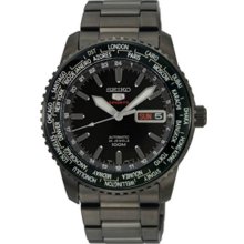Seiko Men's Black Stainless Steel Automatic World Time Bezel SRP129