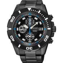 Seiko Men's Black Tone Stainless Steel Case and Bracelet Chronograph Black Tone Dial SNDE01