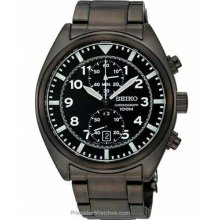 Seiko Mens Chronograph Black Dial Black Ion Finish SNN233