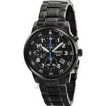 Seiko Men's Chronograph Black Stainless Steel Case and Bracelet Black Tone Dial Date Display SNDE09