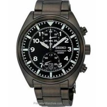 Seiko Mens Chronograph - Black Dial - Black Ion Finish - Sub-Second