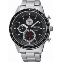 Seiko Men's Chronograph Stainless Steel Case noBracelet Black Dial Tachymeter Bezel SNDD85