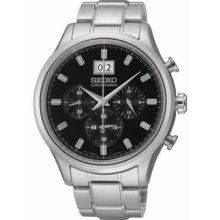 Seiko Men's Chronograph Stainless Steel Case and Bracelet Black Tone Dial Date Display SPC083