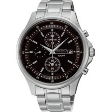 Seiko Men's Chronograph Stainless Steel Case and Bracelet Black Tone Dial Date Display SNDE19