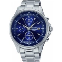 Seiko Men's Chronograph Stainless Steel Case and Bracelet Blue Tone Dial Date Display SNDE21