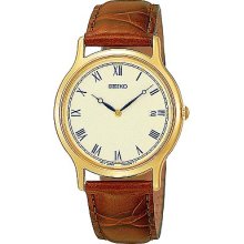 Seiko Men's Gold Plated Leather Strap Watch SKP332