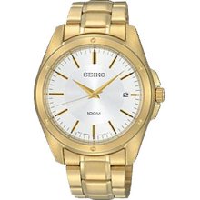 Seiko Men's Gold Tone Stainless Steel Quartz White Dial Date Display SGEF86