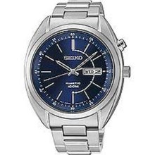 Seiko Men's Kinetic Stainless Steel Case and Bracelet Blue Tone Dial Day and Date SMY121