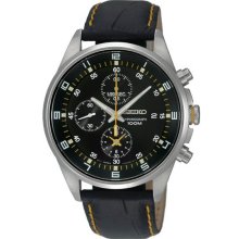 Seiko Men's Quartz Chronograph Tachymeter Black Dial Yellow SNDC89P2