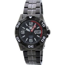 Seiko Men's Seiko 5 Sports Black Stainless Steel Case and Bracelet Black Dial Automatic Day and Date Displays SNZJ01