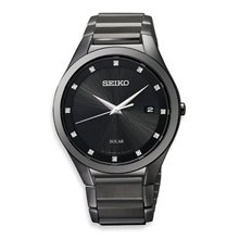 Seiko Men's Solar Black Dial Black Ion Stainless Steel Watch