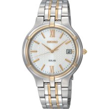 Seiko Mens Solar Stainless Watch - Silver Bracelet - White Dial - SNE066
