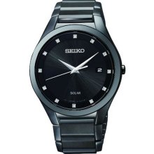 Seiko Men's Solar Stainless Steel Case and Bracelet Black Dial Date Display SNE243