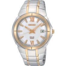 Seiko Mens Solar Stainless Watch - Silver Bracelet - White Dial - SNE088