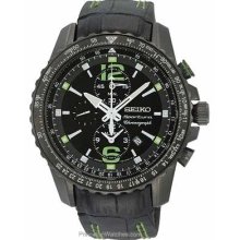 Seiko Mens Sportura Alarm Chronograph Black Dial with Green SNAE97