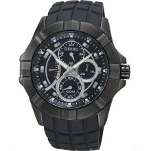 Seiko Men's Stainless Steel Case Chronograph Black Dial Rubber Strap SRL071