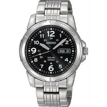 Seiko Men's Stainless Steel Solar Quartz Black Dial SNE095