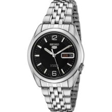 Seiko Men's Stainless Steel Case and Bracelet Seiko 5 Automatic Black Dial SNK393K