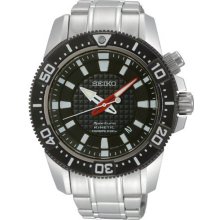 Seiko Men's Stainless Steel Sportura Kinetic Diver Black Dial Link Bracelet SKA511