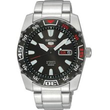 Seiko Men's Stainless Steel Seiko 5 Sports Automatic Black Dial Bezel Red SRP167