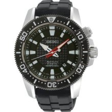 Seiko Men's Stainless Steel Sportura Kinetic Diver Black Dial Rubber Strap SKA511P2