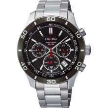 Seiko Men's Stainless Steel Case and Bracelet Chronograph Black Dial Date Display SSB077