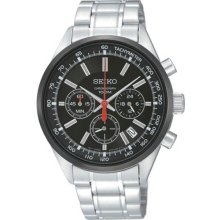 Seiko Men's Stainless Steel Quartz Chronograph Black Dial SSB045