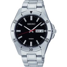 Seiko Men's Stainless Steel Case and Bracelet Black Tone Dial Day and Date SGGA75