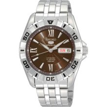 Seiko Men's Stainless Steel Seiko 5 Sports Automatic Brown Dial Rotating Bezel SNZH81