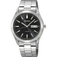 Seiko Men's Stainless Steel Solar Quartz Link Bracelet Black Dial SNE039