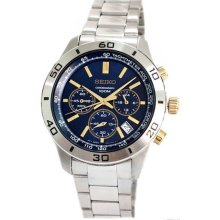 Seiko Men's Stainless Steel Case and Bracelet Chronograph Blue Dial Date Display SSB055
