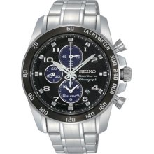 Seiko Men's Stainless Steel Sportura Quartz Chronograph Black Dial Date Display SNAE63