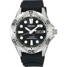 Seiko Men's Stainless Steel Diver Solar Quartz Black Dial SNE107P2