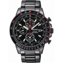 Seiko Men's Stainless Steel Case and Bracelet Black Tone Dial Date Display Solar Alarm Chronograph SSC145