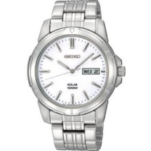 Seiko Men's Stainless Steel Solar Quartz Link Bracelet Silver Tone Dial SNE091