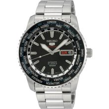 Seiko Men's Stainless Steel Automatic Black Dial World Time Bezel SRP127