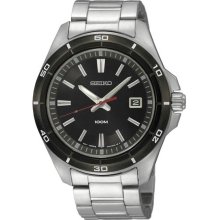 Seiko Men's Stainless Steel Black Dial Quartz Link Bracelet SGEE91