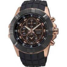 Seiko Men's Stainless Steel Case Rubber Strap Brown Dial Chronograph SNDD80
