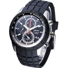 Seiko Men's Stainless Steel Quartz Chronograph Black Rubber Strap SNAD95