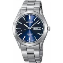 Seiko Men's Titanium Watch - Titanium Bracelet - Blue Dial - SGG709