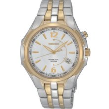 Seiko Men's Two tone stainless Steel Kinetic Date White Dial SKA516